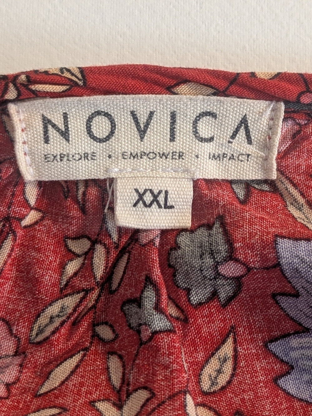 Novica Womens Red Mixed Floral Print Woven Top Blouse Bohemian Long Sleeve Sz L - Picture 9 of 11